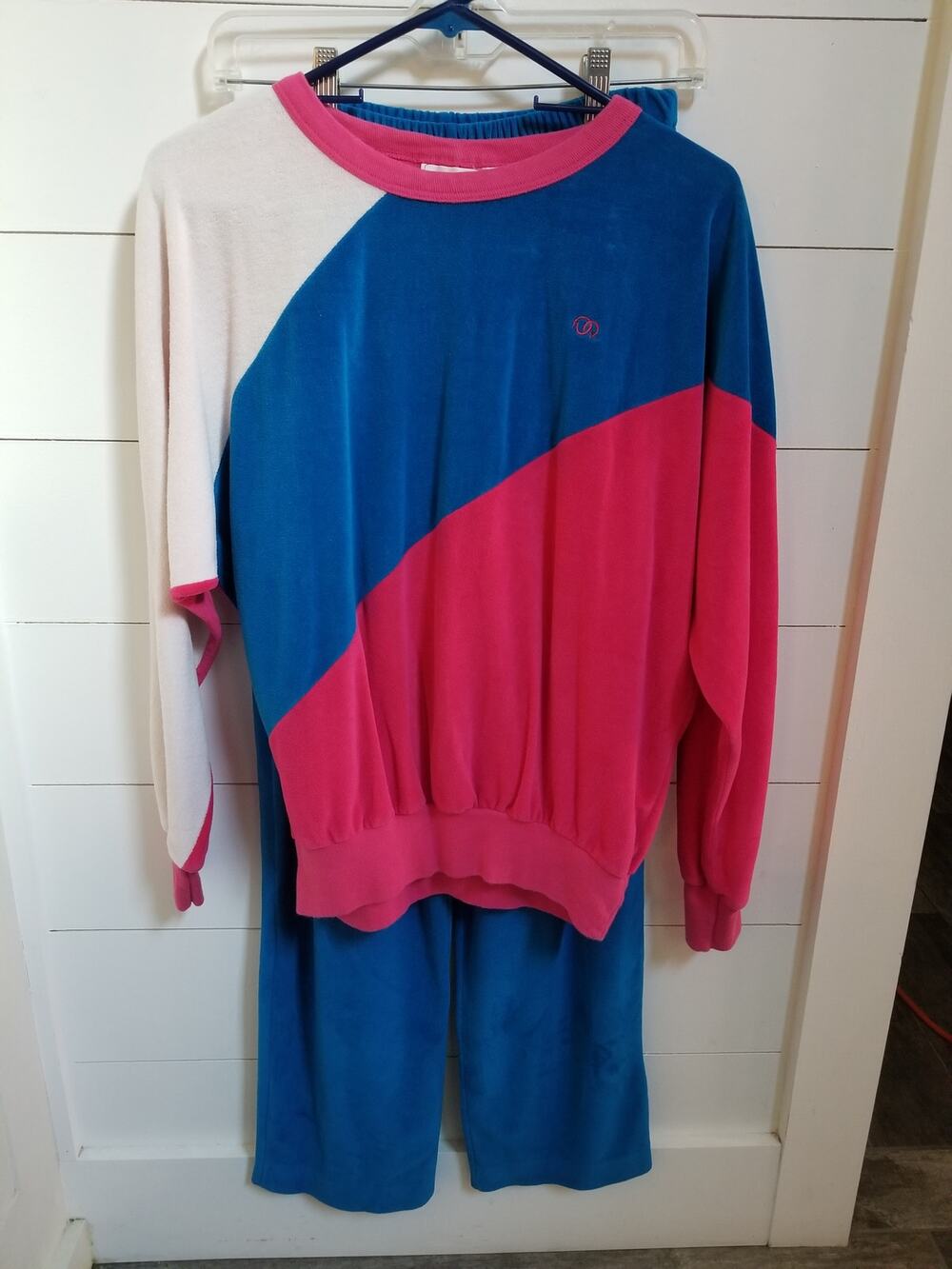 Oscar Del La Renta Vintage Velour Jogger Suit Retro Pink Blue